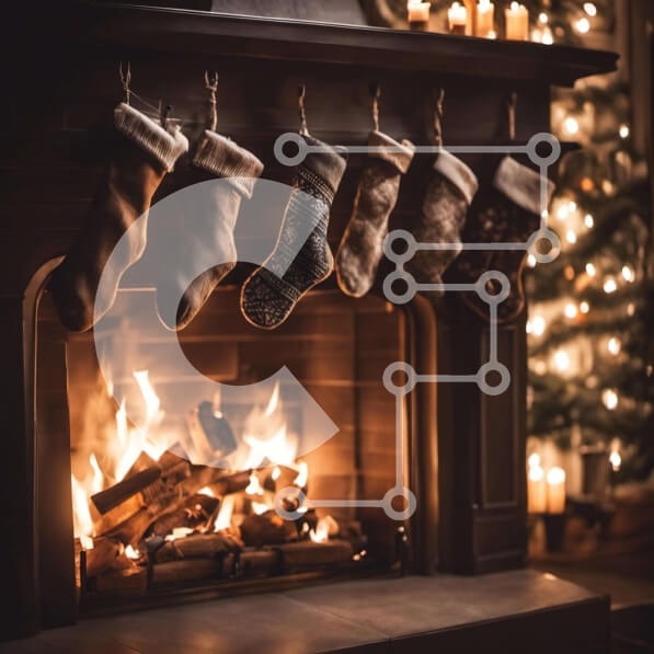 Intra Συλλεκτικό Ξύλινο Παζλ Plywood  4mm - Γιορτινό Τζάκι με Κάλτσες Σε Ξύλινο Κουτί - Διαστάσεις: 10x10 cm – 25 κομμάτια