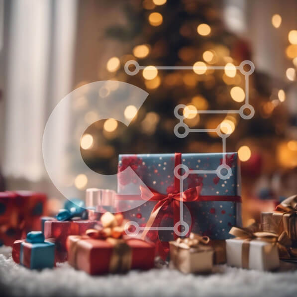 Intra Συλλεκτικό Ξύλινο Παζλ Plywood  4mm - Ομάδα τυλιγμένων δώρων με χριστουγεννιάτικο δέντρο Σε Ξύλινο Κουτί - Διαστάσεις: 10x10 cm – 25 κομμάτια