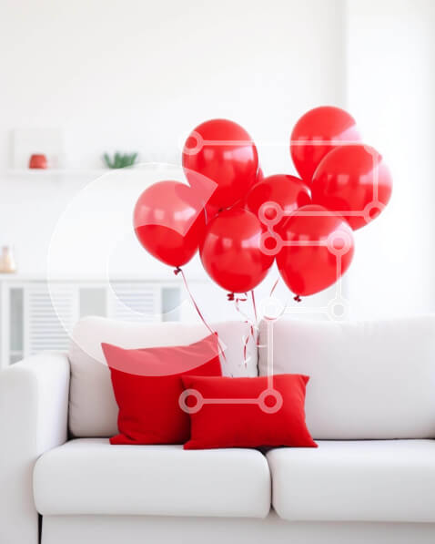 Intra Συλλεκτικό Ξύλινο Παζλ Plywood  4mm - Λευκός καναπές με κόκκινα μπαλόνια Σε Ξύλινο Κουτί - Διαστάσεις Puzzle: 10x10 cm – 25 κομμάτια