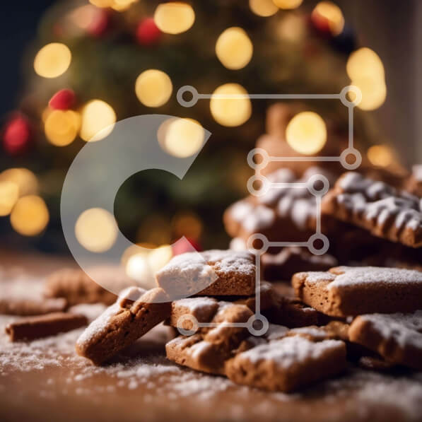 Σετ των 2 Intra Συλλεκτικό Ξύλινο Παζλ Plywood  4mm - Σωρός από μπισκότα μελόψωμο με χριστουγεννιάτικο δέντρο στο φόντο Σε Ξύλινο Κουτί - Διαστάσεις: 10x10 cm – 25 κομμάτια