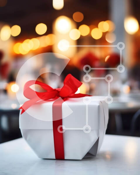 Intra Συλλεκτικό Ξύλινο Παζλ Plywood  4mm - Λευκό κουτί δώρου με κόκκινη κορδέλα στο τραπέζι Σε Ξύλινο Κουτί - Διαστάσεις Puzzle: 10x10 cm – 25 κομμάτια