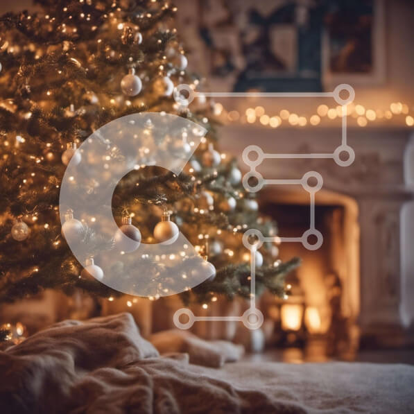 Intra Συλλεκτικό Ξύλινο Παζλ Plywood  4mm - Χριστουγεννιάτικο δέντρο με φωτάκια και στολίδια μπροστά από το τζάκι Σε Ξύλινο Κουτί - Διαστάσεις: 10x10 cm – 25 κομμάτια