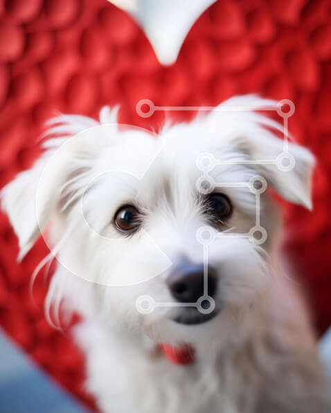 Σετ των 2 Intra Συλλεκτικό Ξύλινο Παζλ Plywood  4mm - Λευκό σκυλί που στέκεται μπροστά από φόντο σε σχήμα καρδιάς Σε Ξύλινο Κουτί - Διαστάσεις: 10x10 cm – 25 κομμάτια