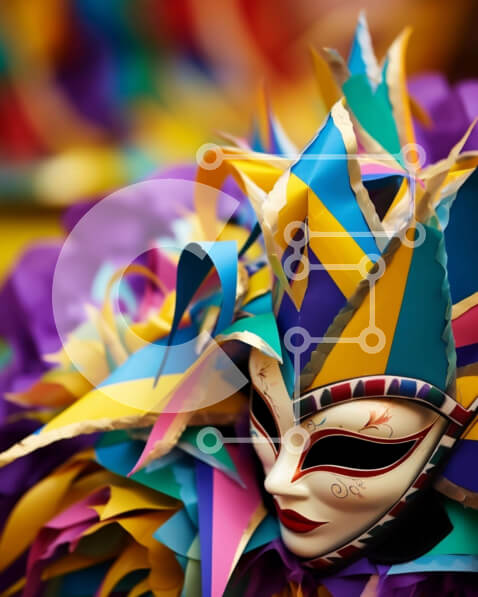 Intra Συλλεκτικό Ξύλινο Παζλ Plywood  4mm - Πολύχρωμη μάσκα σε φόντο μωβ ύφασμα Σε Ξύλινο Κουτί - Διαστάσεις Puzzle: 10x10 cm – 25 κομμάτια