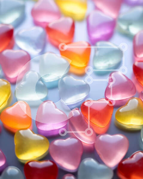 Σετ των 2 Intra Συλλεκτικό Ξύλινο Παζλ Plywood  4mm - Πολύχρωμες καραμέλες σε σχήμα καρδιάς σε ένα τραπέζι Σε Ξύλινο Κουτί - Διαστάσεις: 10x10 cm – 25 κομμάτια