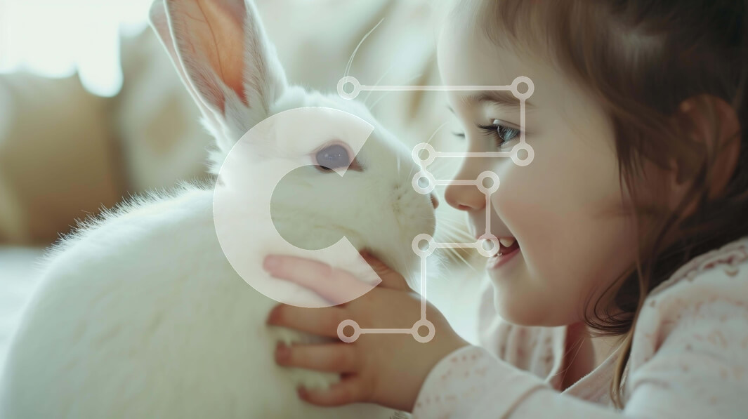 Intra Συλλεκτικό Ξύλινο Παζλ Plywood  4mm - Νεαρό κορίτσι αγκαλιάζει και χαϊδεύει το λευκό λαγουδάκι Σε Ξύλινο Κουτί - Διαστάσεις Puzzle: 10x10 cm – 25 κομμάτια