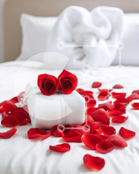 Intra Συλλεκτικό Ξύλινο Παζλ Plywood  4mm - Ρομαντικό υπνοδωμάτιο με κόκκινα τριαντάφυλλα και πέταλα Σε Ξύλινο Κουτί - Διαστάσεις Puzzle: 10x10 cm – 25 κομμάτια