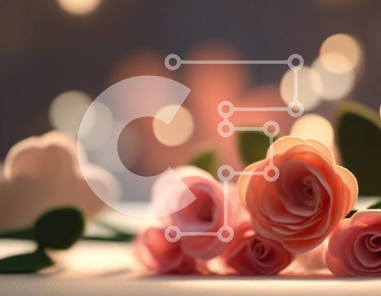 Intra Συλλεκτικό Ξύλινο Παζλ Plywood  4mm - Ροζ τριαντάφυλλα ρύθμιση με αφηρημένο φόντο Σε Ξύλινο Κουτί - Διαστάσεις Puzzle: 10x10 cm – 25 κομμάτια