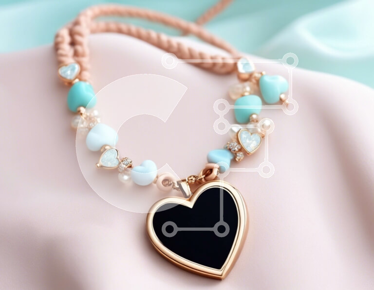 Intra Συλλεκτικό Ξύλινο Παζλ Plywood  4mm - Χρυσό κολιέ σε σχήμα καρδιάς με πέρλες και μαύρες πέτρες Σε Ξύλινο Κουτί - Διαστάσεις Puzzle: 10x10 cm – 25 κομμάτια