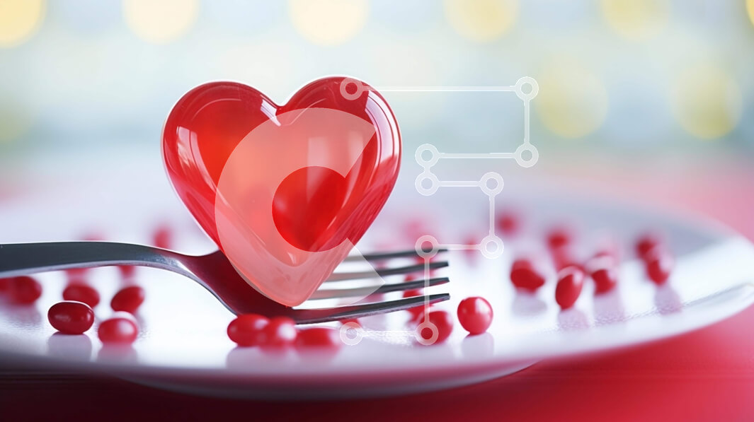 Σετ των 2 Intra Συλλεκτικό Ξύλινο Παζλ Plywood  4mm - Κόκκινο πιρούνι σε σχήμα καρδιάς σε λευκό πιάτο με ζελέ Σε Ξύλινο Κουτί - Διαστάσεις: 10x10 cm – 25 κομμάτια