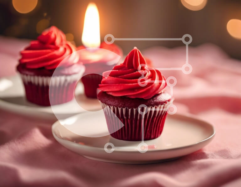 Σετ των 2 Intra Συλλεκτικό Ξύλινο Παζλ Plywood  4mm - Κόκκινα cupcakes σε λευκό πιάτο με αναμμένο κερί Σε Ξύλινο Κουτί - Διαστάσεις: 10x10 cm – 25 κομμάτια