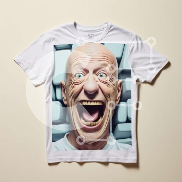 Intra Συλλεκτικό Ξύλινο Παζλ Plywood  4mm - Ευτυχισμένος άνδρας με άσπρο μπλουζάκι με ανοιχτό στόμα που χαμογελά Σε Ξύλινο Κουτί - Διαστάσεις Puzzle: 10x10 cm – 25 κομμάτια