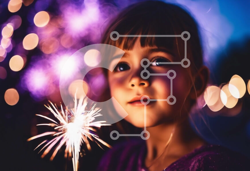 Intra Συλλεκτικό Ξύλινο Παζλ Plywood  4mm - Νεαρό κορίτσι που κρατά ένα φωτισμένο βεγγαλικό την παραμονή της Πρωτοχρονιάς Σε Ξύλινο Κουτί - Διαστάσεις Puzzle: 10x10 cm – 25 κομμάτια