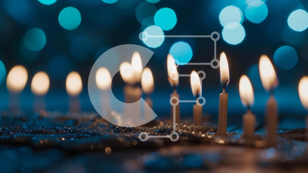 Intra Συλλεκτικό Ξύλινο Παζλ Plywood  4mm - Αναμμένα κεριά με φόντο μπλε φώτα Bokeh Σε Ξύλινο Κουτί - Διαστάσεις: 10x10 cm – 25 κομμάτια