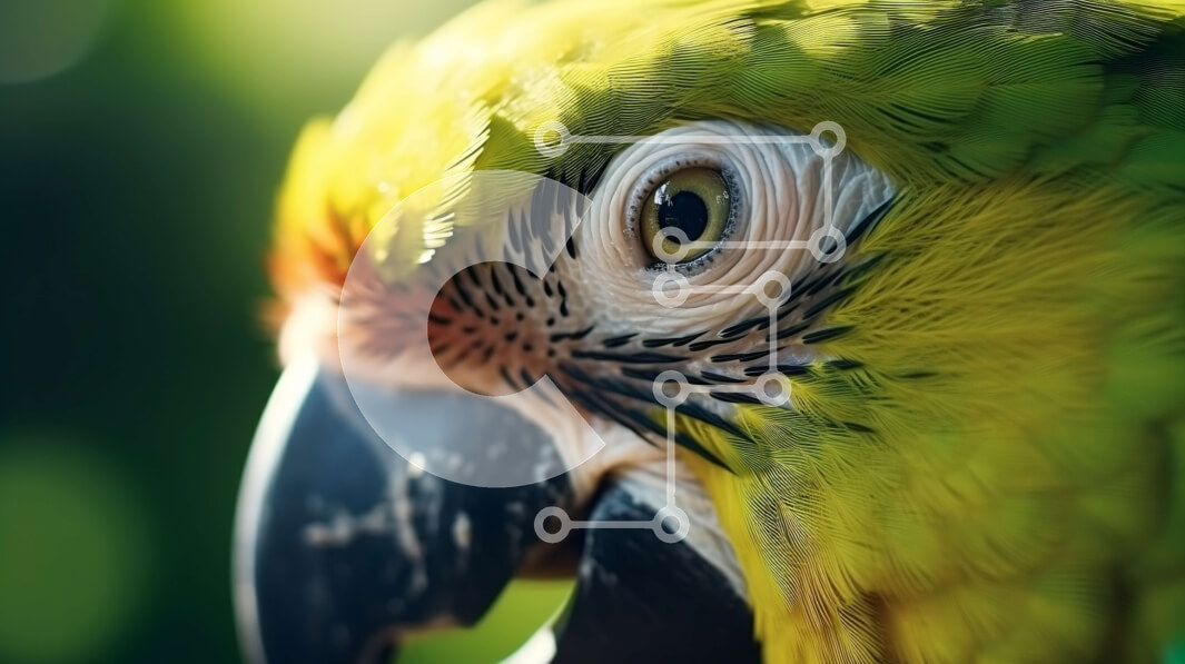 Intra Συλλεκτικό Ξύλινο Παζλ Plywood  4mm - Κοντινό πλάνο του προσώπου ενός πράσινου και κίτρινου πουλιού Σε Ξύλινο Κουτί - Διαστάσεις: 10x10 cm – 25 κομμάτια