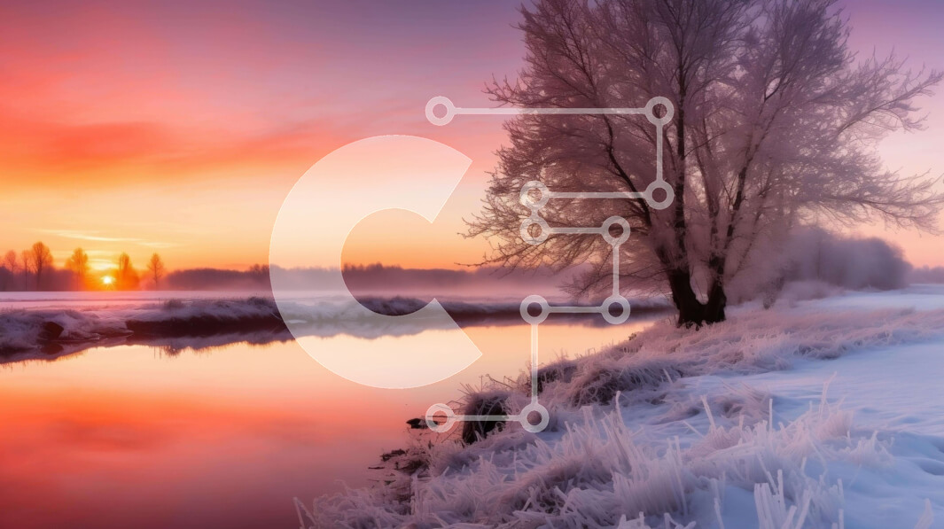 Intra Συλλεκτικό Ξύλινο Παζλ Plywood  4mm - Χιονισμένος ποταμός στο ηλιοβασίλεμα Σε Ξύλινο Κουτί - Διαστάσεις: 10x10 cm – 25 κομμάτια