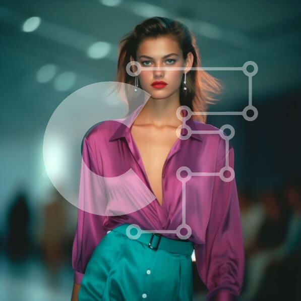 Σετ των 2 Intra Συλλεκτικό Ξύλινο Παζλ Plywood  4mm - Κομψό μοντέλο περπατά κάτω από την πασαρέλα με μωβ μπλούζα και τιρκουάζ παντελόνι Σε Ξύλινο Κουτί - Διαστάσεις: 10x10 cm – 25 κομμάτια