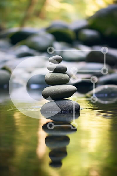 Σετ των 2 Intra Συλλεκτικό Ξύλινο Παζλ Plywood  4mm - Όμορφη εικόνα με στοιβαγμένους βράχους σε ένα γαλήνιο ποτάμι Σε Ξύλινο Κουτί - Διαστάσεις: 10x10 cm – 25 κομμάτια