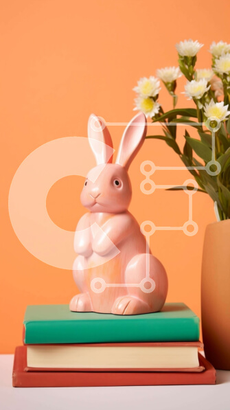 Intra Συλλεκτικό Ξύλινο Παζλ Plywood  4mm - Ροζ ειδώλιο λαγουδάκι σε βιβλία και λουλούδια Σε Ξύλινο Κουτί - Διαστάσεις Puzzle: 10x10 cm – 25 κομμάτια