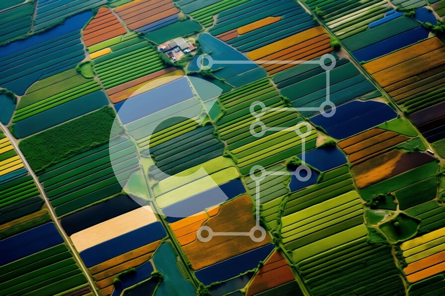 Intra Συλλεκτικό Ξύλινο Παζλ Plywood  4mm - Εκπληκτική εναέρια θέα σε πολύχρωμα χωράφια και πλωτές οδούς με ένα μικρό χωριό σε απόσταση Σε Ξύλινο Κουτί - Διαστάσεις Puzzle: 10x10 cm – 25 κομμάτια