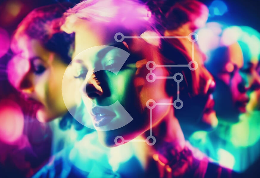 Intra Συλλεκτικό Ξύλινο Παζλ Plywood  4mm - Ομάδα γυναικών με πολύχρωμα ρούχα σε αφηρημένα φόντο Σε Ξύλινο Κουτί - Διαστάσεις Puzzle: 10x10 cm – 25 κομμάτια