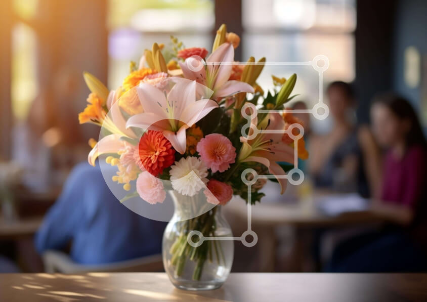 Σετ των 2 Intra Συλλεκτικό Ξύλινο Παζλ Plywood  4mm - Τραπέζι εστιατορίου με λουλούδια και ανθρώπους Σε Ξύλινο Κουτί - Διαστάσεις: 10x10 cm – 25 κομμάτια