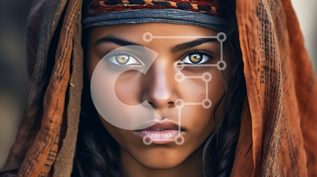 Intra Συλλεκτικό Ξύλινο Παζλ Plywood  4mm - Σοβαρή γυναίκα με σγουρά μαλλιά και μαντίλα - Φωτογραφία Αρχείου Σε Ξύλινο Κουτί - Διαστάσεις Puzzle: 10x10 cm – 25 κομμάτια