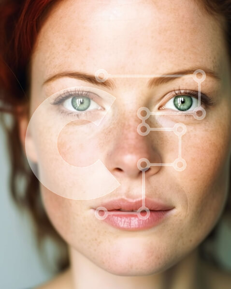 Intra Συλλεκτικό Ξύλινο Παζλ Plywood  4mm - Κοντινό πλάνο πορτρέτο μιας γυναίκας με πράσινα μάτια και κόκκινα μαλλιά Σε Ξύλινο Κουτί - Διαστάσεις Puzzle: 10x10 cm – 25 κομμάτια