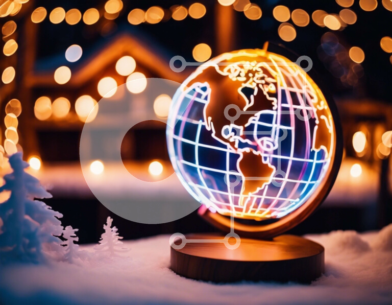 Intra Συλλεκτικό Ξύλινο Παζλ Plywood  4mm - Στολίδι Neon Globe με χιονισμένα δέντρα Σε Ξύλινο Κουτί - Διαστάσεις Puzzle: 10x10 cm – 25 κομμάτια