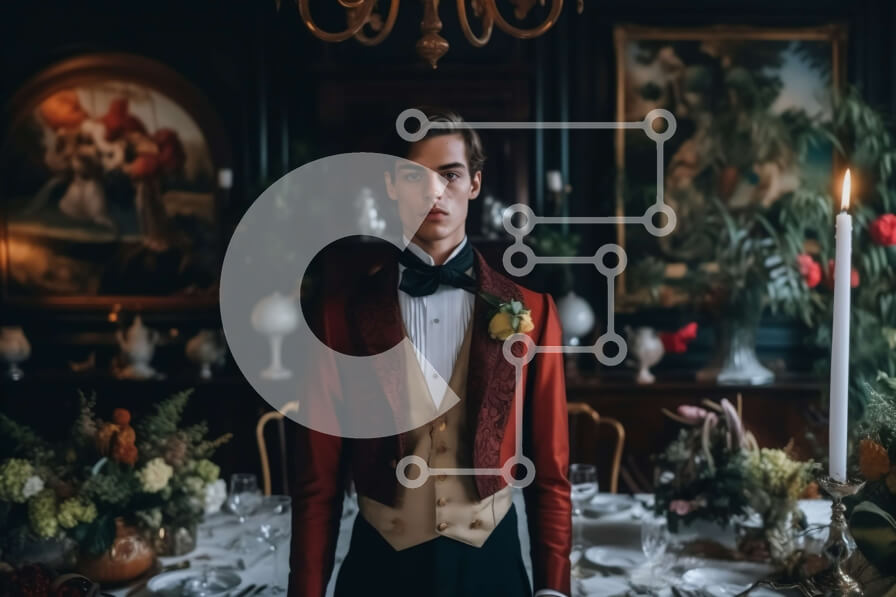 Intra Συλλεκτικό Ξύλινο Παζλ Plywood  4mm - Κόκκινο σμόκιν σε μια τραπεζαρία - επαγγελματική φωτογραφία αρχείου Σε Ξύλινο Κουτί - Διαστάσεις Puzzle: 10x10 cm – 25 κομμάτια