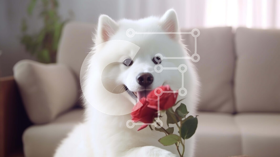 Σετ των 2 Intra Συλλεκτικό Ξύλινο Παζλ Plywood  4mm - Λευκός σκύλος που κρατά κόκκινα τριαντάφυλλα στον καναπέ Σε Ξύλινο Κουτί - Διαστάσεις: 10x10 cm – 25 κομμάτια