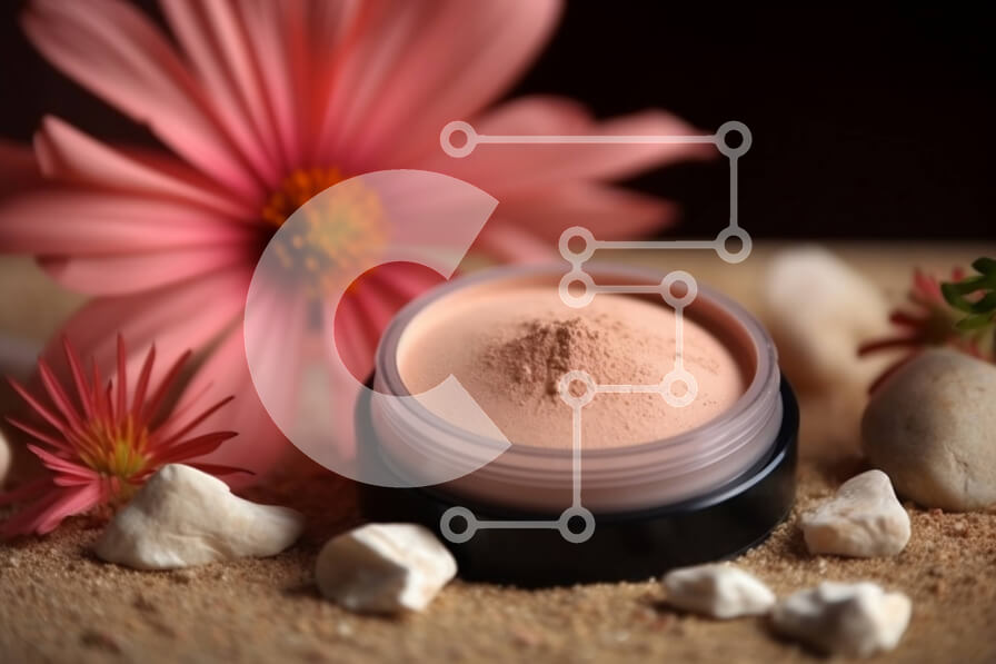 Intra Συλλεκτικό Ξύλινο Παζλ Plywood  4mm - Εκπληκτική εικόνα του βάζου πούδρας προσώπου σε μια αμμώδη επιφάνεια με ροζ λουλούδια στο φόντο Σε Ξύλινο Κουτί - Διαστάσεις Puzzle: 10x10 cm – 25 κομμάτια