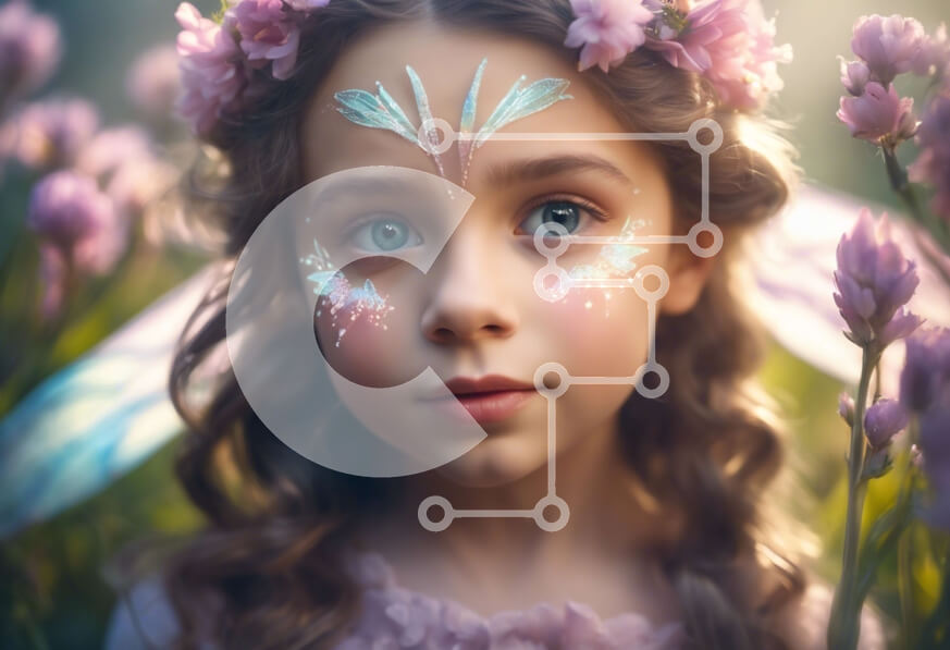 Intra Συλλεκτικό Ξύλινο Παζλ Plywood  4mm - Νεαρό κορίτσι με κοστούμι νεράιδων ανάμεσα σε μωβ λουλούδια Σε Ξύλινο Κουτί - Διαστάσεις Puzzle: 10x10 cm – 25 κομμάτια