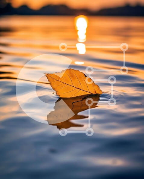 Intra Συλλεκτικό Ξύλινο Παζλ Plywood  4mm - Εκπληκτική εικόνα ενός κίτρινου φύλλου σε μια ήρεμη λίμνη στο ηλιοβασίλεμα Σε Ξύλινο Κουτί - Διαστάσεις: 10x10 cm – 25 κομμάτια