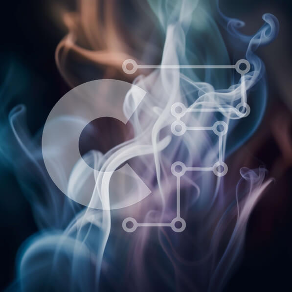 Intra Συλλεκτικό Ξύλινο Παζλ Plywood  4mm - Αφηρημένη σύνθεση των πολύχρωμων στροβιλισμών καπνού σε σκούρο φόντο Σε Ξύλινο Κουτί - Διαστάσεις Puzzle: 10x10 cm – 25 κομμάτια