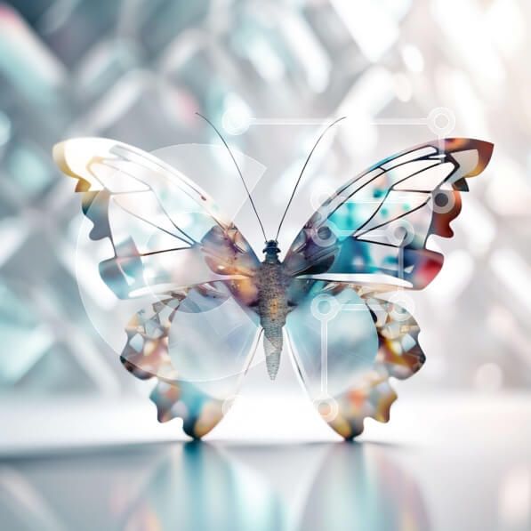 Intra Συλλεκτικό Ξύλινο Παζλ Plywood  4mm - Όμορφη γυάλινη πεταλούδα με περίπλοκα σχέδια στα φτερά της Σε Ξύλινο Κουτί - Διαστάσεις: 10x10 cm – 25 κομμάτια