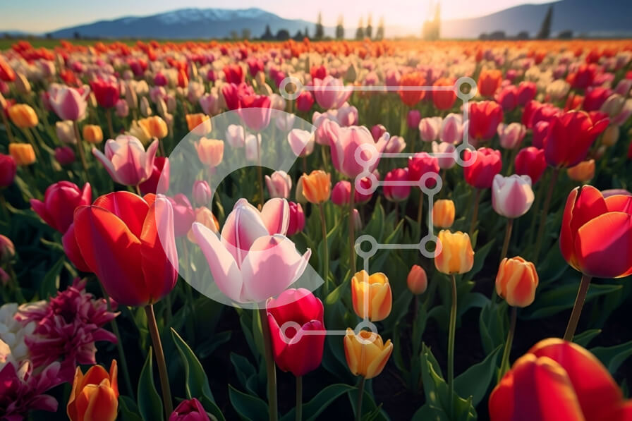 Intra Συλλεκτικό Ξύλινο Παζλ Plywood  4mm - Εκπληκτική εικόνα των τουλιπών σε πλήρη άνθιση κατά τη διάρκεια του ηλιοβασιλέματος Σε Ξύλινο Κουτί - Διαστάσεις: 10x10 cm – 25 κομμάτια