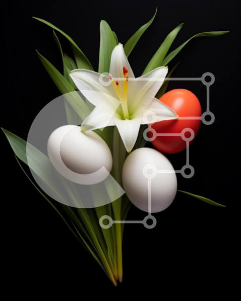 Intra Συλλεκτικό Ξύλινο Παζλ Plywood  4mm - Λευκοί κρίνοι και κόκκινα αυγά σε μαύρο φόντο Σε Ξύλινο Κουτί - Διαστάσεις: 10x10 cm – 25 κομμάτια