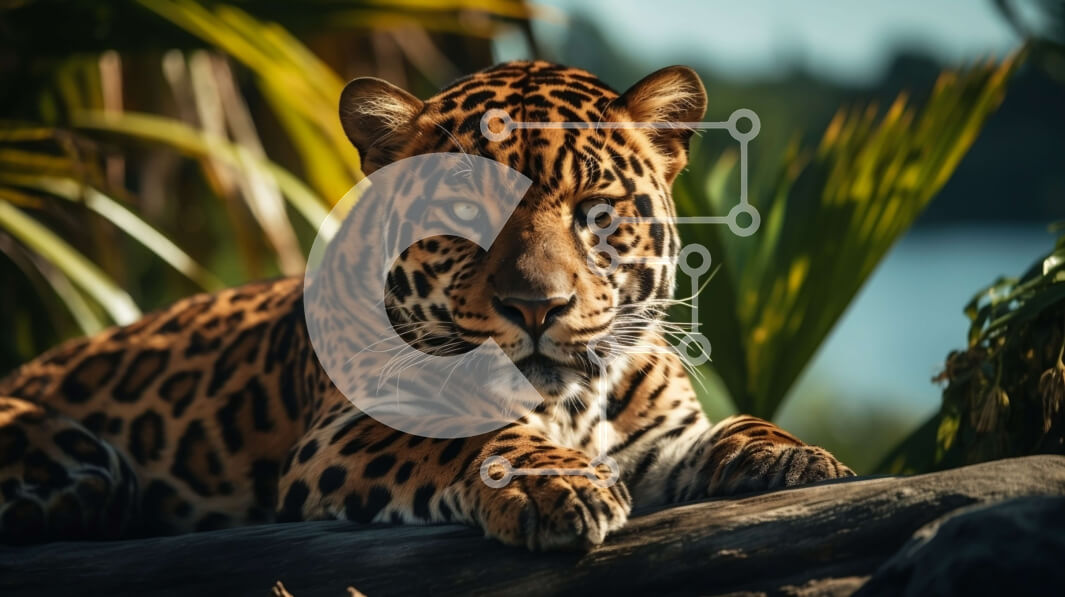 Σετ των 2 Intra Συλλεκτικό Ξύλινο Παζλ Plywood  4mm - Jaguar που στηρίζεται σε ένα κούτσουρο σε ένα τροπικό δάσος Σε Ξύλινο Κουτί - Διαστάσεις: 10x10 cm – 25 κομμάτια