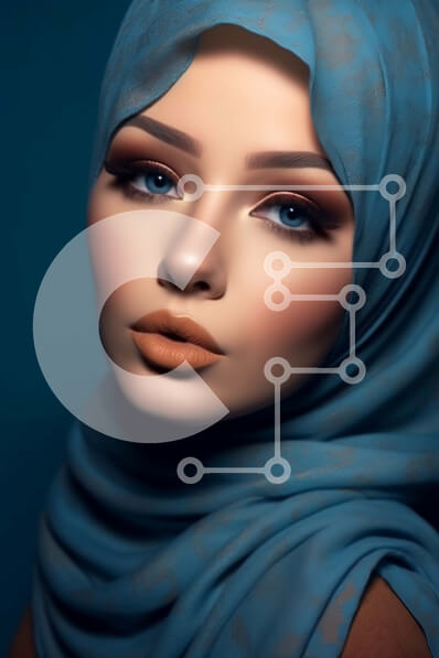 Intra Συλλεκτικό Ξύλινο Παζλ Plywood  4mm - Όμορφη γυναίκα με μπλε χιτζάμπ και ουδέτερο μακιγιάζ Σε Ξύλινο Κουτί - Διαστάσεις Puzzle: 10x10 cm – 25 κομμάτια