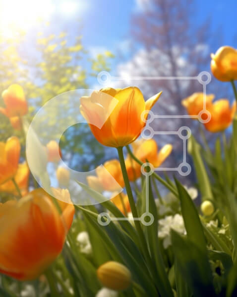 Intra Συλλεκτικό Ξύλινο Παζλ Plywood  4mm - Όμορφη εικόνα ενός χωραφιού με κίτρινες τουλίπες με τον ήλιο να λάμπει στο φόντο Σε Ξύλινο Κουτί - Διαστάσεις: 10x10 cm – 25 κομμάτια