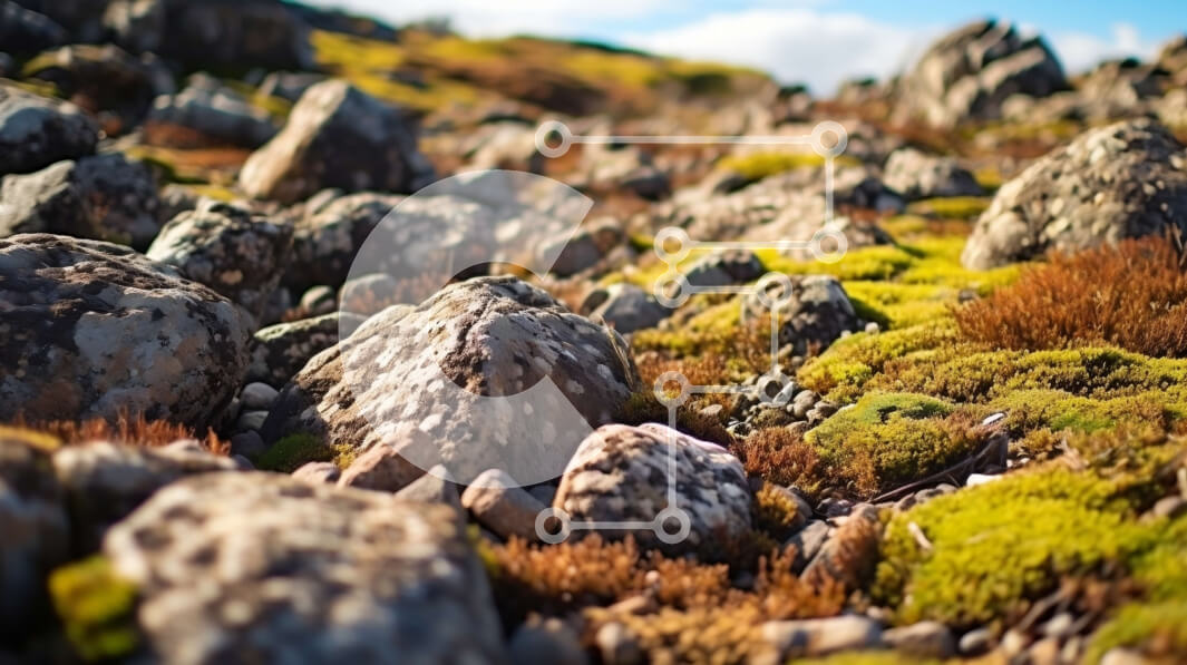 Intra Συλλεκτικό Ξύλινο Παζλ Plywood  4mm - Όμορφη σκηνή της φύσης - Βραχώδες έδαφος που καλύπτεται από βρύα και λειχήνες Σε Ξύλινο Κουτί - Διαστάσεις: 10x10 cm – 25 κομμάτια