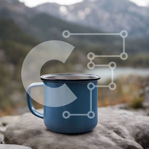 Intra Συλλεκτικό Ξύλινο Παζλ Plywood  4mm - Μπλε κούπα από σμάλτο με ορεινό τοπίο Σε Ξύλινο Κουτί - Διαστάσεις: 10x10 cm – 25 κομμάτια