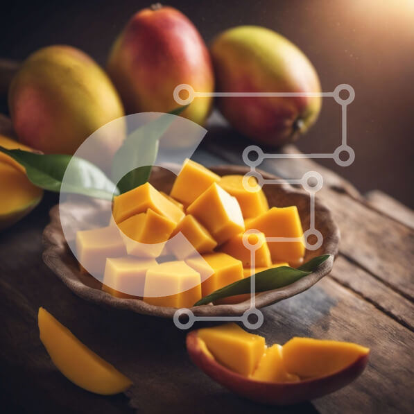 Σετ των 2 Intra Συλλεκτικό Ξύλινο Παζλ Plywood  4mm - Μάνγκο σε φέτες σε ένα μπολ σε ένα ξύλινο τραπέζι Σε Ξύλινο Κουτί - Διαστάσεις: 10x10 cm – 25 κομμάτια