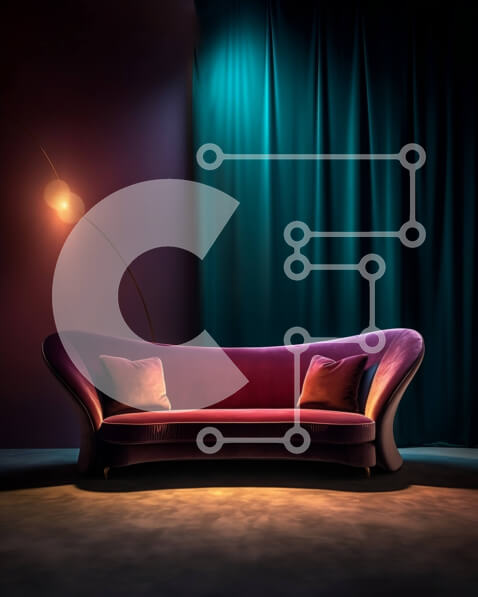 Intra Συλλεκτικό Ξύλινο Παζλ Plywood  4mm - Μωβ καναπές σε δωμάτιο με χαμηλό φωτισμό Σε Ξύλινο Κουτί - Διαστάσεις Puzzle: 10x10 cm – 25 κομμάτια