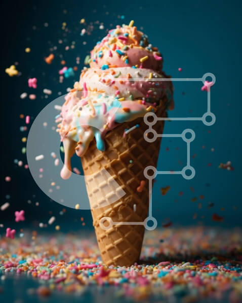 Σετ των 2 Intra Συλλεκτικό Ξύλινο Παζλ Plywood  4mm - Νόστιμη εικόνα ενός κώνου παγωτού με ψεκασμούς σε σκούρο φόντο Σε Ξύλινο Κουτί - Διαστάσεις: 10x10 cm – 25 κομμάτια