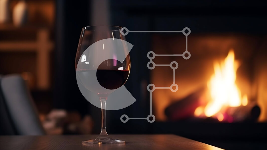 Intra Συλλεκτικό Ξύλινο Παζλ Plywood  4mm - Ποτήρι κόκκινο κρασί δίπλα στο τζάκι Σε Ξύλινο Κουτί - Διαστάσεις Puzzle: 10x10 cm – 25 κομμάτια