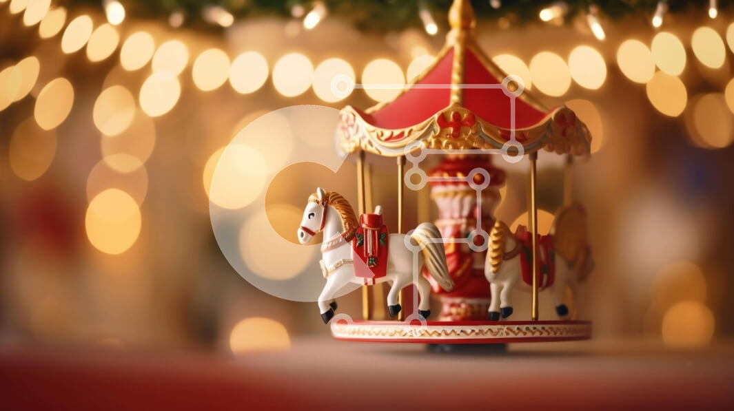 Intra Συλλεκτικό Ξύλινο Παζλ Plywood  4mm - Παιχνίδι καρουζέλ με κόκκινες και λευκές κορδέλες και φωτάκια Σε Ξύλινο Κουτί - Διαστάσεις: 10x10 cm – 25 κομμάτια