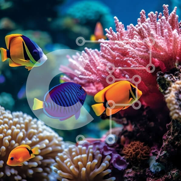 Intra Συλλεκτικό Ξύλινο Παζλ Plywood  4mm - Ζωντανή υποβρύχια σκηνή του κοραλλιογενούς υφάλου με τροπικά ψάρια Σε Ξύλινο Κουτί - Διαστάσεις: 10x10 cm – 25 κομμάτια