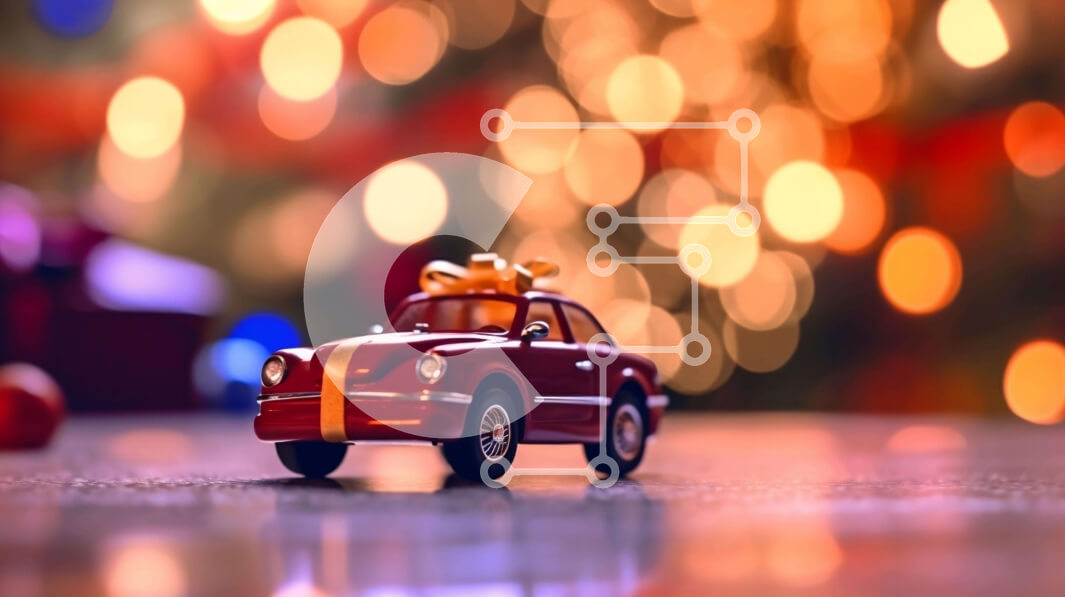 Intra Συλλεκτικό Ξύλινο Παζλ Plywood  4mm - Κόκκινο παιχνίδι αυτοκίνητο παρκαρισμένο στο τραπέζι με πολύχρωμα φώτα Σε Ξύλινο Κουτί - Διαστάσεις Puzzle: 10x10 cm – 25 κομμάτια